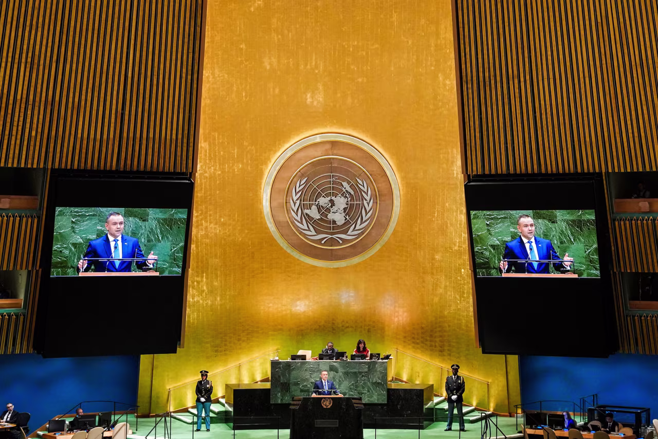 Poland's president Karol Nawrocki addresses the 80th United Nations General Assembly at UN headquarters in New York, on Tuesday.