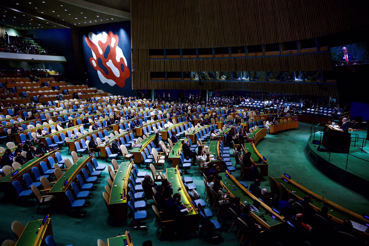 Israeli Prime Minister Benjamin Netanyahu addresses the 80th United Nations General Assembly in New York, on Friday.