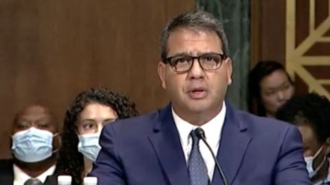 US District Judge Michael Nachmanoff testifies during a Senate Judiciary Committee nomination hearing on Capitol Hill in Washington, DC, on July 28, 2021, in this screengrab from a video.