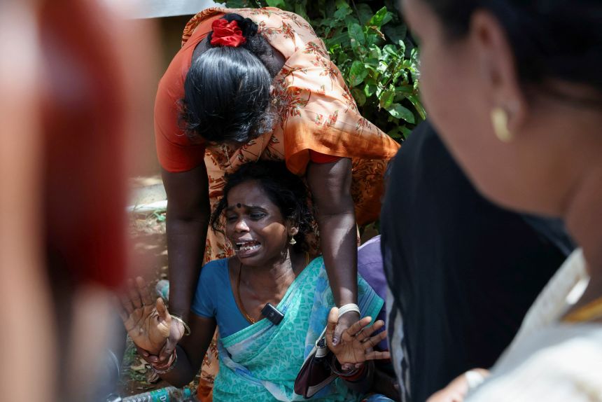 A victim's relative grieves in front of Karur Government Medical College hospital following a crowd crush at a campaign rally held by Tamilaga Vettri Kazhagam party, in Karur district of Tamil Nadu, India on September 28, 2025.