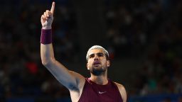 Tennis - ATP 500 - Japan Open Tennis Championships - Ariake Coliseum, Tokyo, Japan - September 29, 2025 Spain's Carlos Alcaraz reacts during his semi final match against Norway's Casper Ruud.