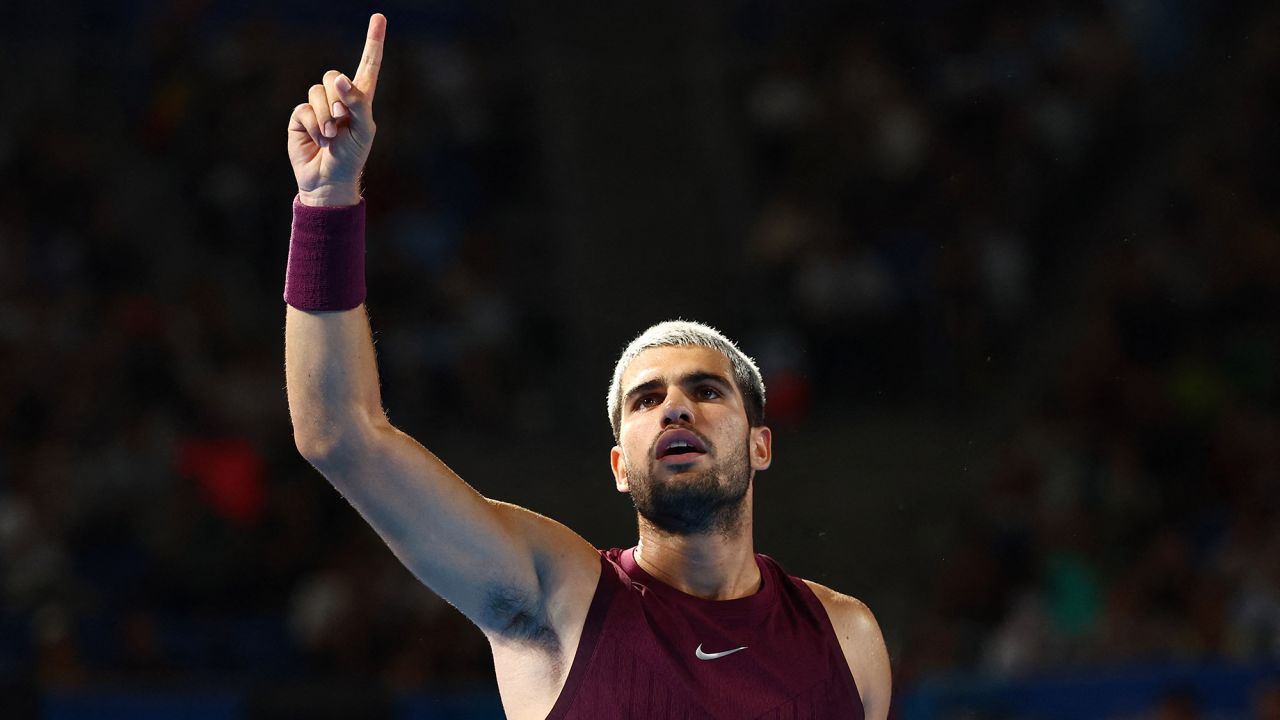 Tennis - ATP 500 - Japan Open Tennis Championships - Ariake Coliseum, Tokyo, Japan - September 29, 2025 Spain's Carlos Alcaraz reacts during his semi final match against Norway's Casper Ruud.