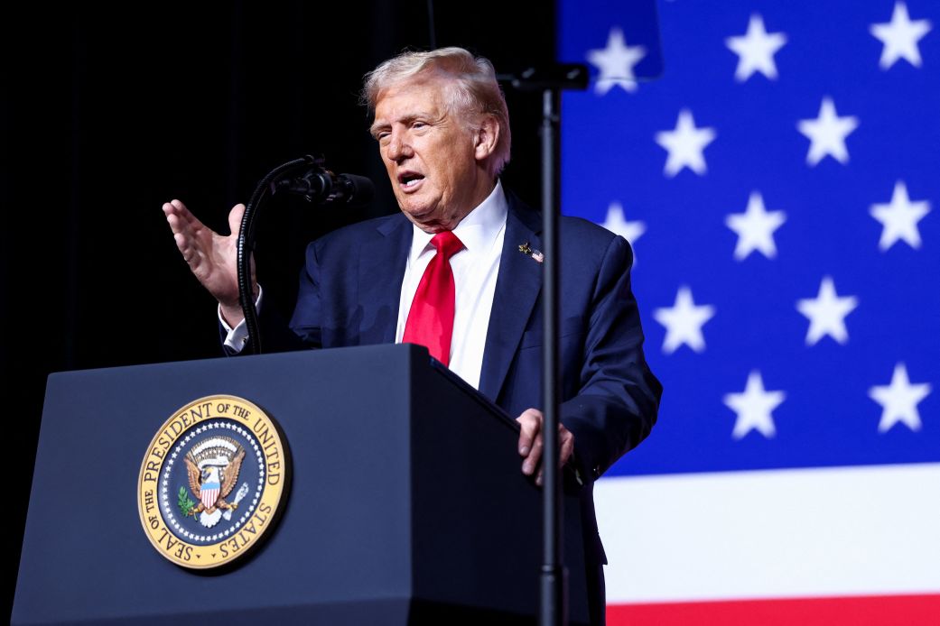 President Donald Trump speaks during a meeting at Marine Corps Base Quantico on September 30.