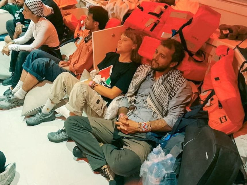 Swedish activist Greta Thunberg, left, and Brazilian activist Thiago Avila, right, were onboard one of the vessels of the Global Sumud Flotilla aiming to reach Gaza.