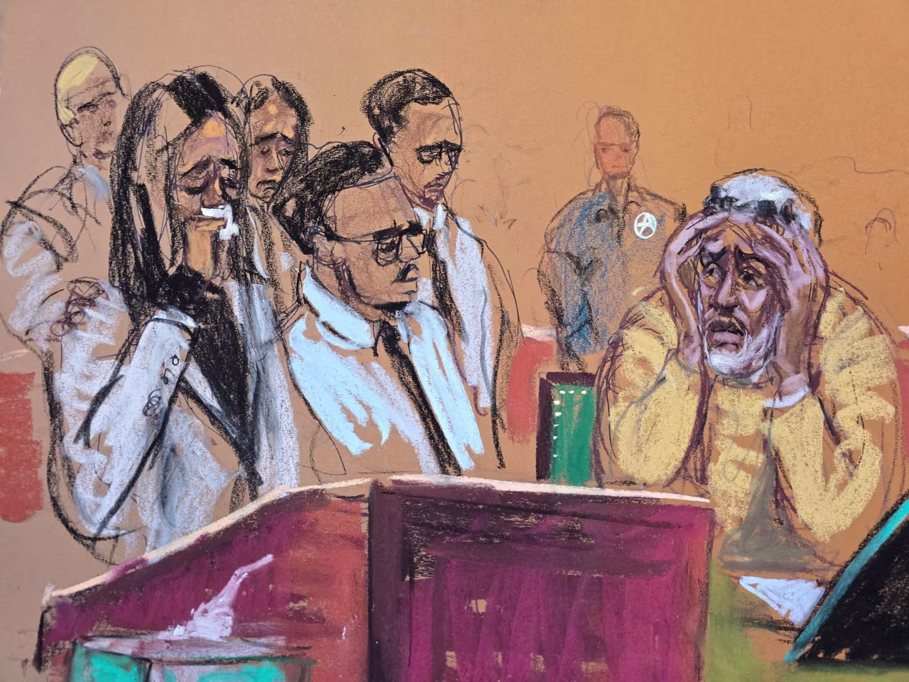 Sean "Diddy" Combs becomes emotional as his children go to the podium to make impact statements during his court sentencing on Friday.