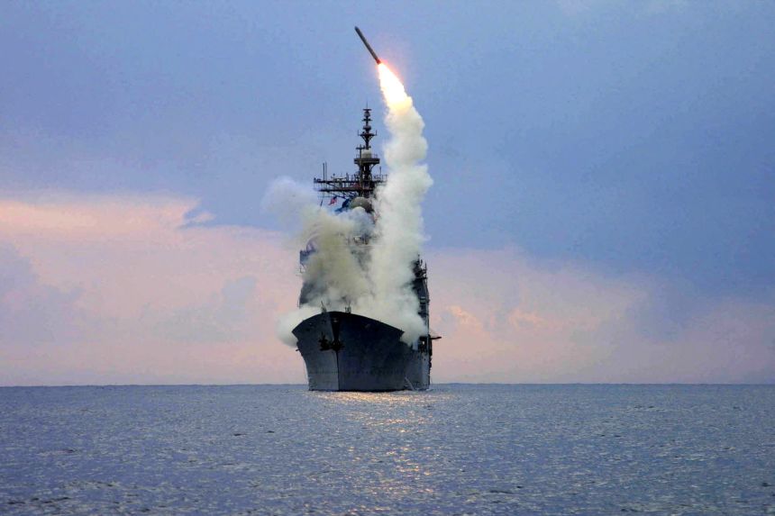 A Tomahawk missile pictured launching from the guided missile cruiser USS Cape St. George in 2003. REUTERS/U.S. Navy/Intelligence Specialist 1st Class Kenneth Moll/File Photo/File Photo