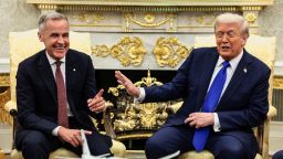 US President Donald Trump and Canada's Prime Minister Mark Carney meet in the Oval Office of the White House on Tuesday.