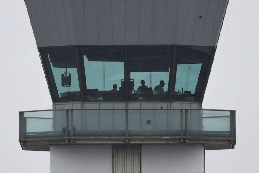 Air traffic controllers resume operations a day after Hollywood Burbank Airport operated for hours without a staffed control tower due to the U.S. government shutdown, October 7, 2025.