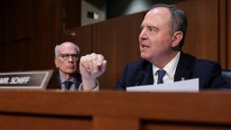 U.S. Senate Judiciary Committee member Senator Adam Schiff (D-CA) speaks during an oversight hearing of the Department of Justice with U.S. Attorney General Pam Bondi, on Capitol Hill in Washington, D.C., U.S., October 7, 2025.