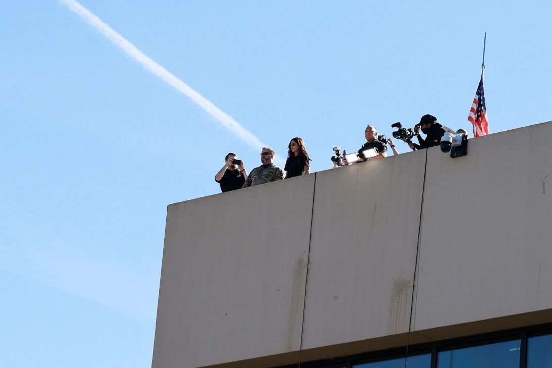 Homeland Security Secretary Kristi Noem is filmed while standing on the roof of the ICE headquarters in Portland, Oregon, on October 7.