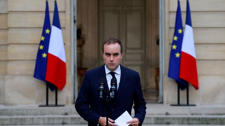 Outgoing Prime Minister Sebastien Lecornu delivers a statement Wednesday in the courtyard at the Hotel Matignon in Paris after launching a series of talks with political parties' leaders.