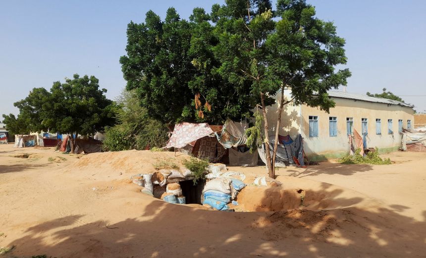 A shelter where displaced people protect themselves from the shelling in El Fasher, Sudan, on October 7, 2025.