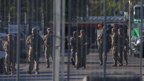 National Guard members walk at the Immigration and Customs Enforcement Broadview facility in Chicago on Thursday.