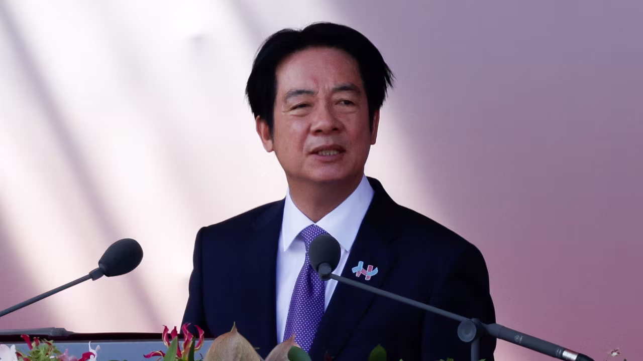 Taiwan President Lai Ching-te delivers a speech in Taipei, Taiwan on October 10.