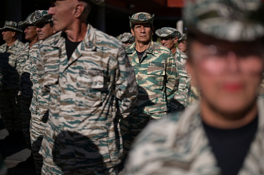 Members of the Bolivarian Militia stand in formation during a military training amid rising tensions with the US in Caracas, Venezuela, on October 11.