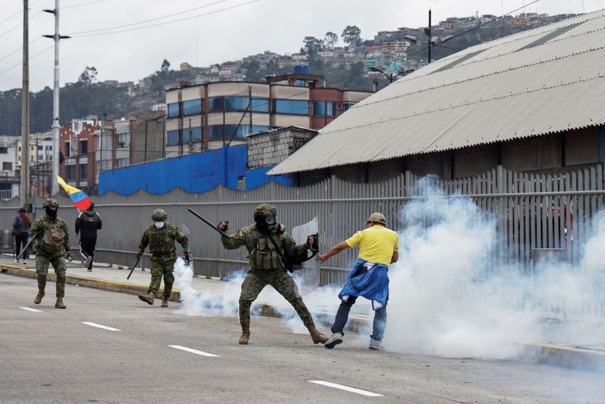 On October 12, military personnel and demonstrators clashed in Quito, Ecuador, during a demonstration against a diesel price hike and other economic measures by President Daniel Novoa's government.