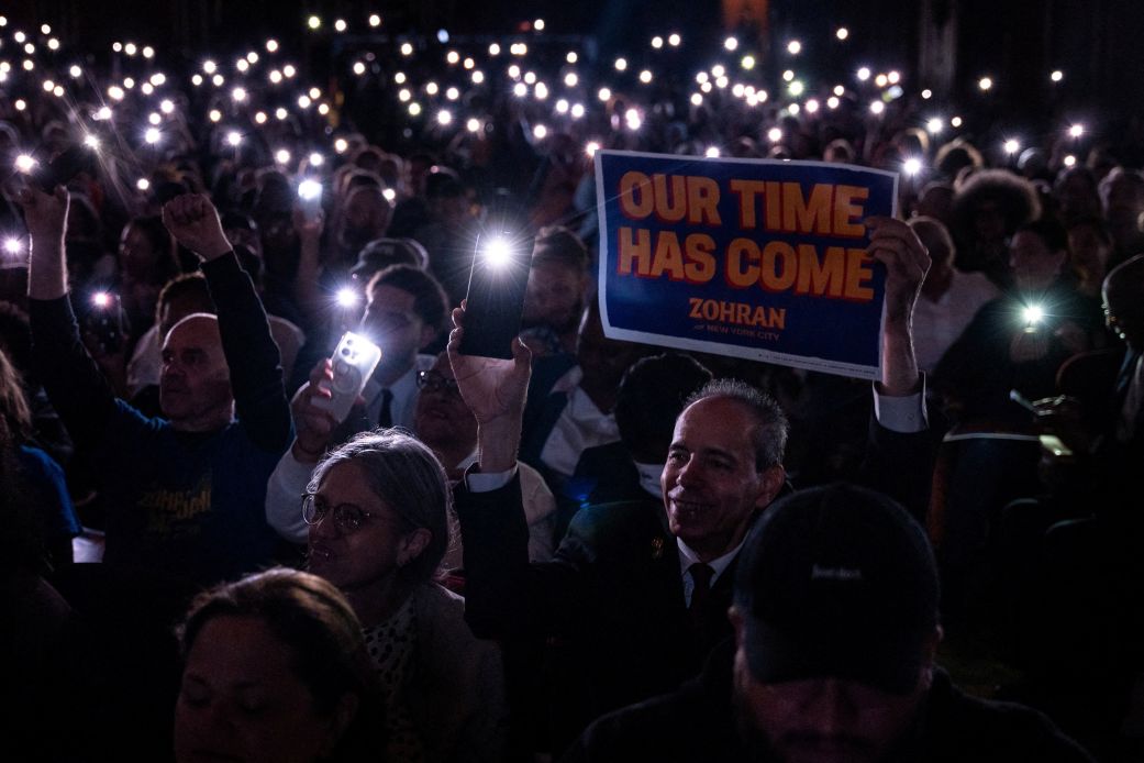 Supporters of Democratic candidate for New York City Mayor Zohran Mamdani at a campaign rally in New York City on October 13.