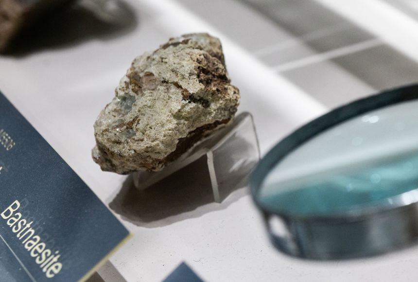 A sample of bastnaesite ore, a mineral used in the rare-earth industry, at the Geological Museum of China in Beijing.