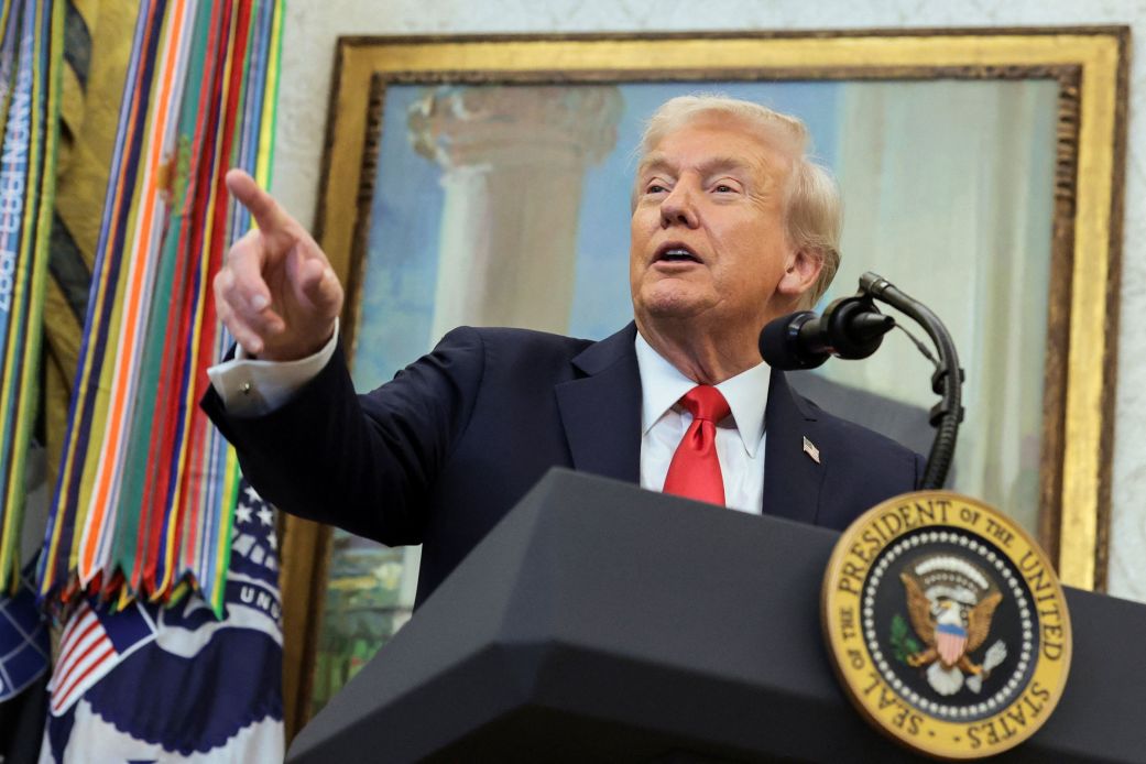 President Donald Trump speaks during an event in the Oval Office of the White House on Thursday.