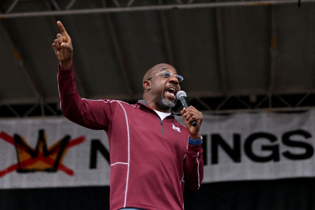 Sen. Raphael Warnock speaks during a 