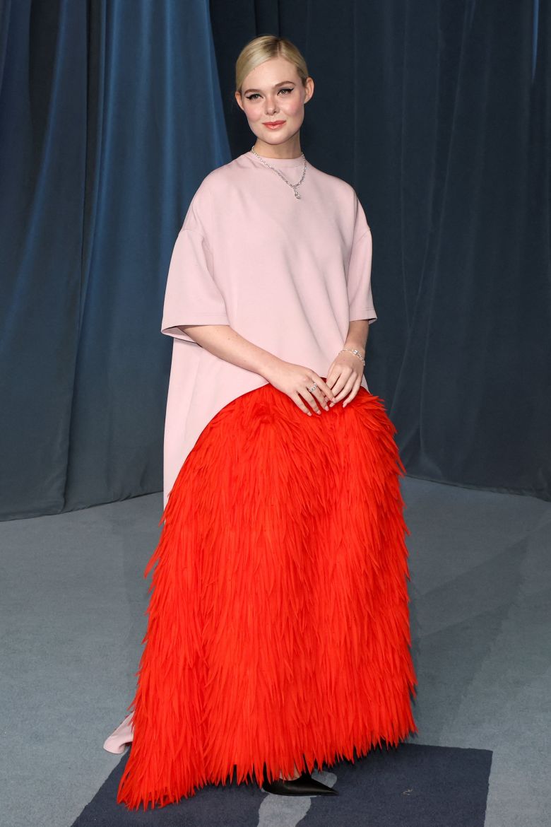 Actor Elle Fanning attended the 2025 Academy Museum Gala in Los Angeles wearing a look from Balenciaga's Spring 2026 runway.