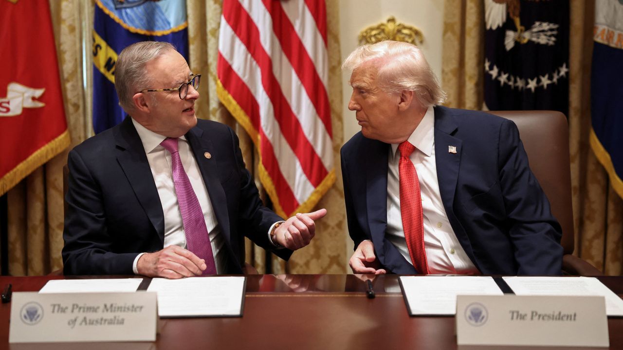 US President Donald Trump meets Australia's Prime Minister Anthony Albanese in the Cabinet Room of the White House on October 20, 2025.