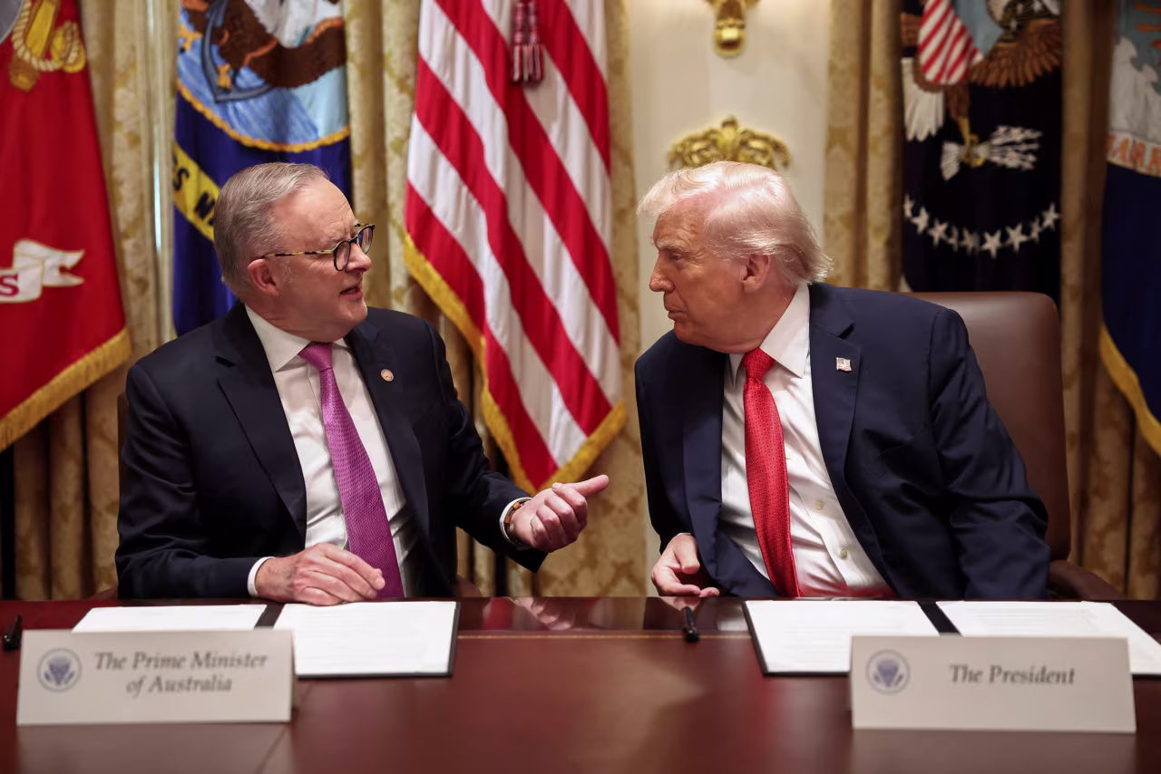 US President Donald Trump meets Australia's Prime Minister Anthony Albanese in the Cabinet Room of the White House on Monday.