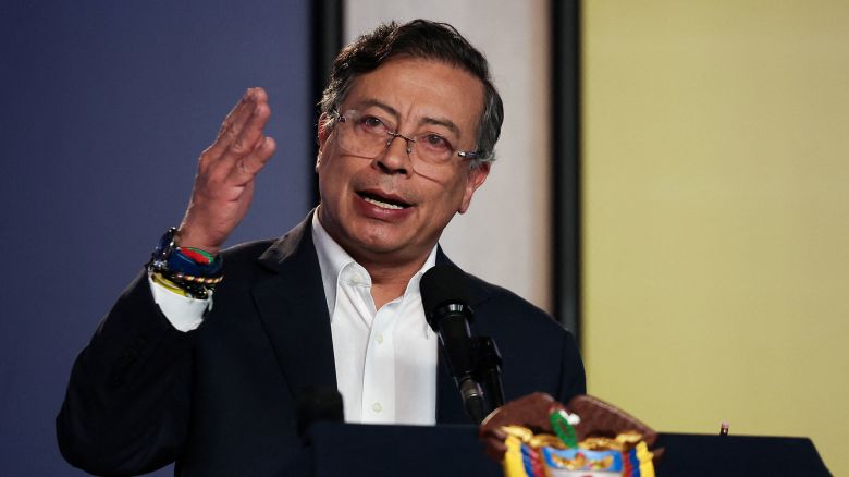 Colombian President Gustavo Petro speaks during a press conference at Casa de Narino in Bogota, Colombia, October 23.
