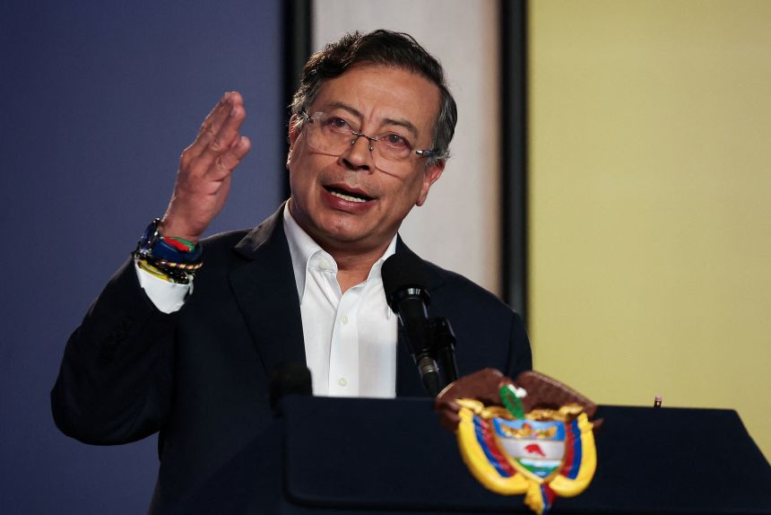 Colombian President Gustavo Petro speaks during a press conference at Casa de Narino in Bogota, Colombia, October 23.