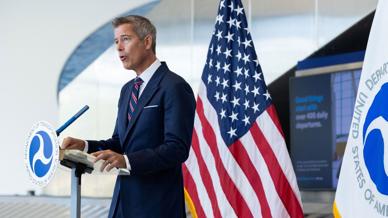 Transportation Secretary Sean Duffy speaks during a press conference to discuss the impact of the government shutdown on air safety workers and travel at Philadelphia International Airport in Philadelphia, Pennsylvania, October 24, 2025.
