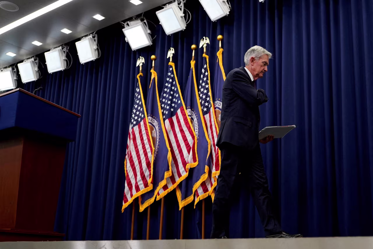 Federal Reserve Chair Jerome Powell walks away at the end of a press conference in Washington, DC, on September 17.