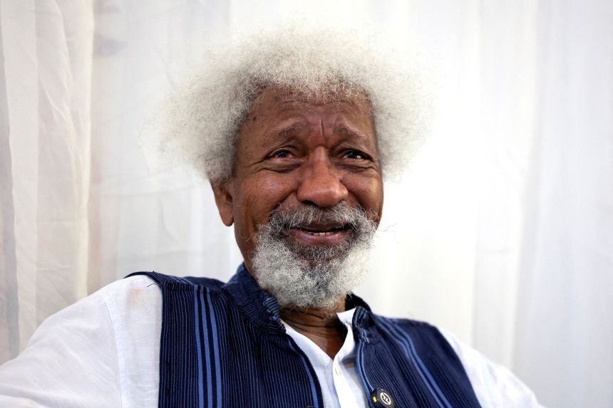 Nobel laureate Wole Soyinka smiles during a press conference on October 28 as he responds to questions about the revocation of his US visa, in Lagos, Nigeria.