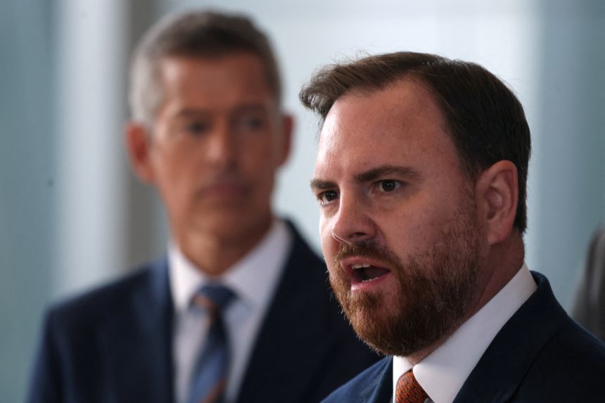 Nick Daniels, president of the National Air Traffic Controllers Association, speaks during a press conference at LaGuardia Airport in New York City on Tuesday.