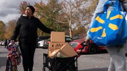 Federal employee Antoinette Phillips collects food from a Capital Area Food Bank distribution center in Hyattsville, Maryland, on October 28, 2025.