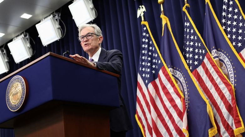 Federal Reserve Chair Jerome Powell holds a press conference after the Fed cut interest rates by quarter of a percentage point, in Washington, DC, on October 29.