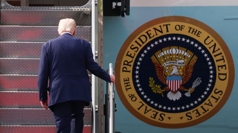 President Donald Trump boards Air Force One at Gimhae International Airport in Busan, South Korea, on October 30, 2025.