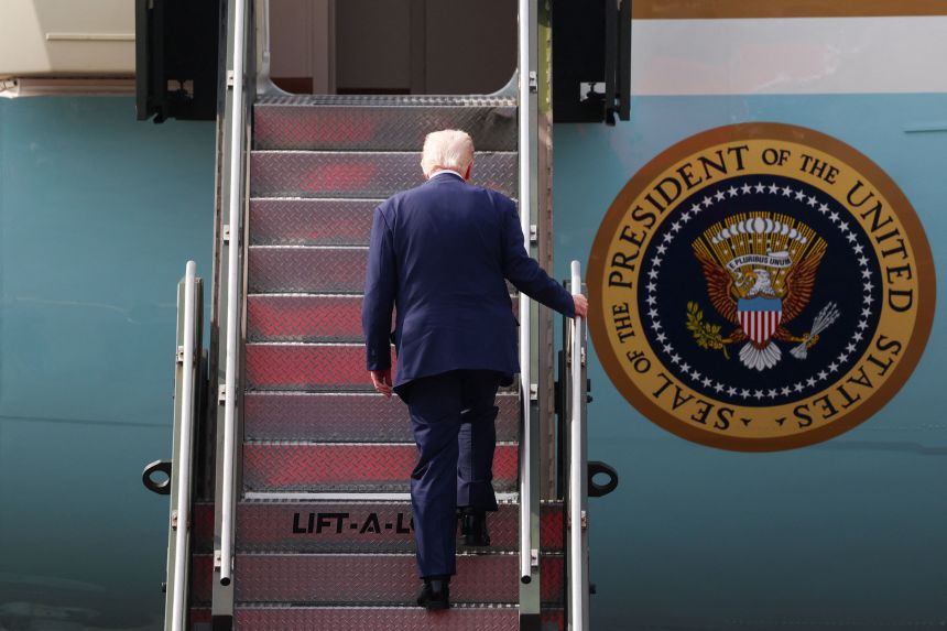 President Donald Trump boards Air Force One at Gimhae International Airport in Busan, South Korea, on October 30, 2025.