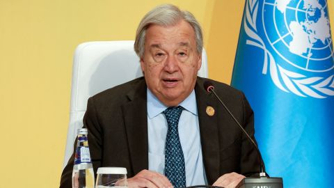 United Nations Secretary-General Antonio Guterres speaks on the day of the Second World Summit for Social Development, focusing on advancing social development and reaffirming commitments to the Copenhagen Declaration, in Doha, Qatar, November 4, 2025. REUTERS/Ibraheem Abu Mustafa
