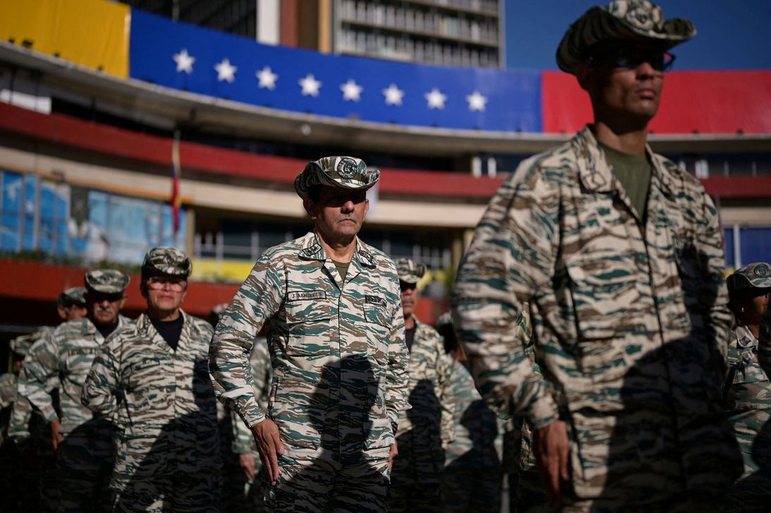 Members of the Bolivarian Militia stand in formation during a military training, amid rising tensions between the US and Venezuela, in Caracas, Venezuela, on October 11.