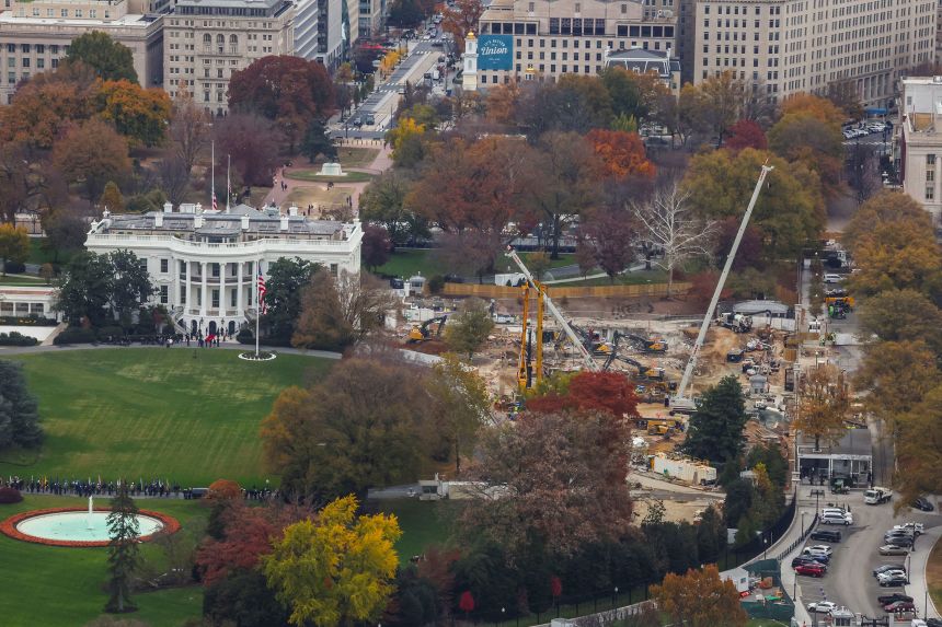 The site where the East Wing of the White House used to stand is seen from the Washington Monument on November 15, during construction of President Donald Trump’s proposed ballroom.