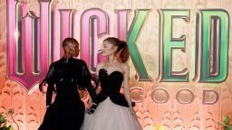 Cynthia Erivo and Ariana Grande attend the premiere of the film "Wicked: For Good" in New York City on November 17, 2025.