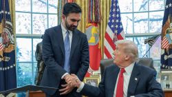 President Donald Trump shakes hands with with New York City Mayor-elect Zohran Mamdani as they meet at the White House in Washington, DC, on November 21, 2025.