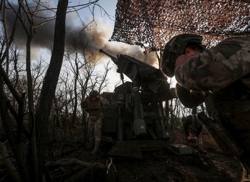 Ukrainian soldiers fire at Russian troops at a front-line position near Pokrovsk, Ukraine, Nov. 23.