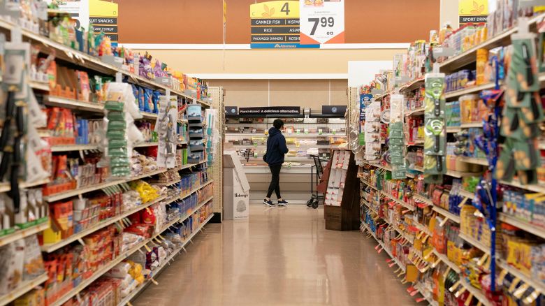 A food shopper browses for groceries ahead of the Thanksgiving Day holiday at an Albertsons supermarket in Redmond, Washington, on November 24, 2025.