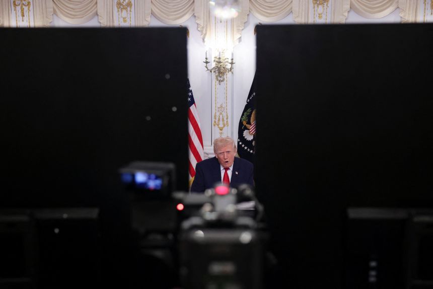 US President Donald Trump participates in a call with service members from Palm Beach, Florida, on November 27, 2025.