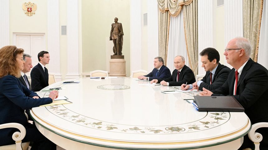 Putin, presidential envoy Kirill Dmitriev and foreign policy adviser Yuri Ushakov attended a meeting in the Kremlin on Tuesday with US President Donald Trump's special envoy Steve Witkov and son-in-law Jared Kushner.