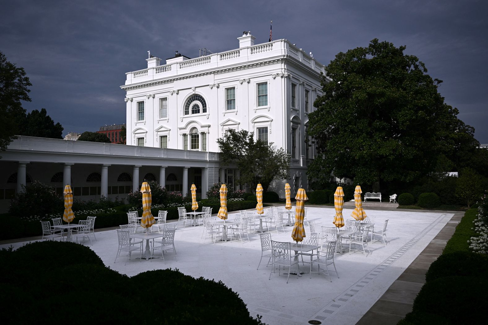 The newly paved Rose Garden is seen at the White House in Washington, DC, on August 6.