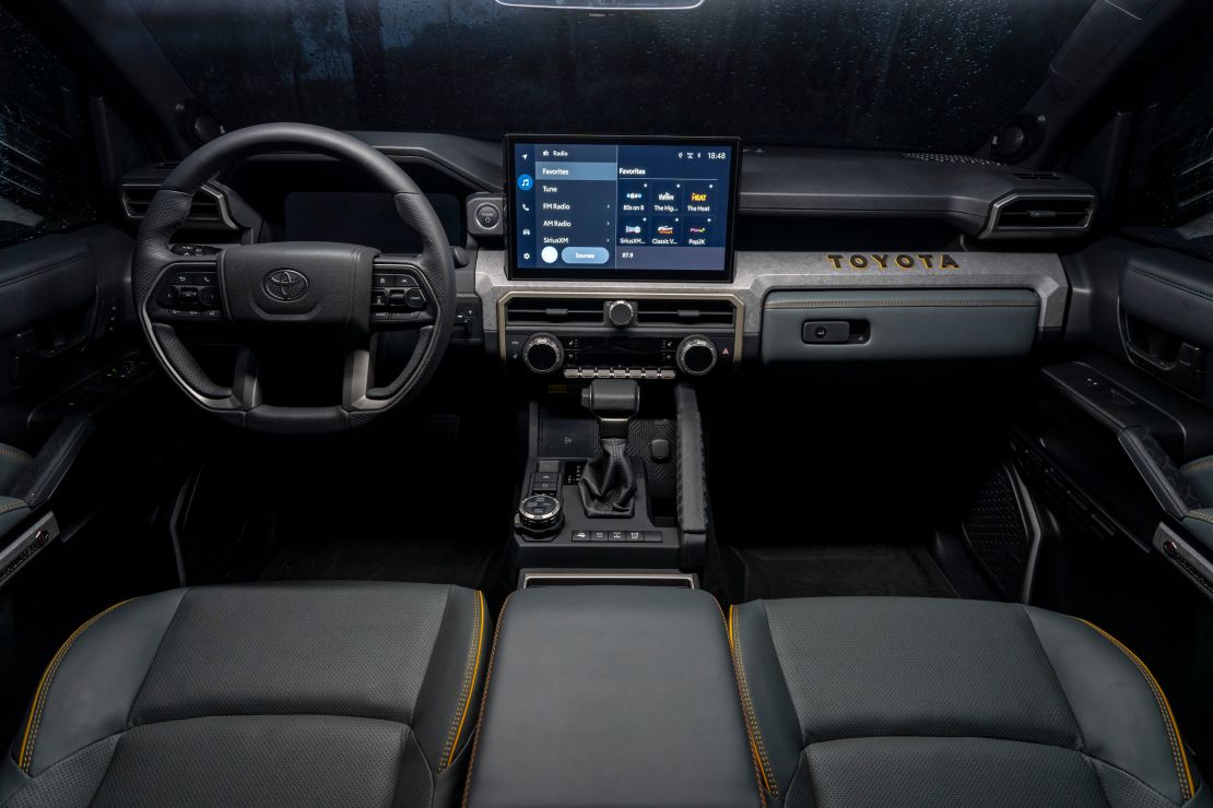 The Toyota 4Runner's interior features the brand name in chunky block letters.
