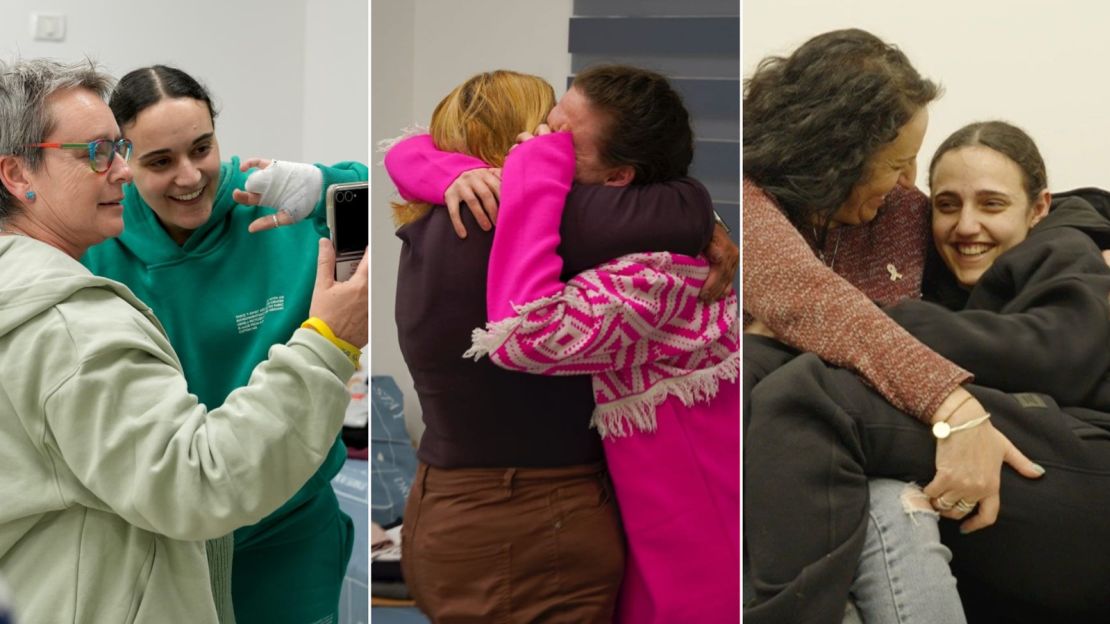 From left to right: Damari, Steinbrecher and Gonen reunite with their mothers.