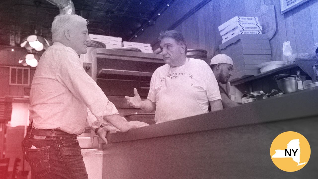 Inside his Brooklyn pizzeria, Giovanni Lanzo says he's a registered Democrat, but still undecided on his choice for mayor.